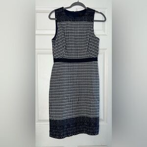 J.Crew Navy & Ivory Tweed Checkered Print dress Size 6 EUC academia